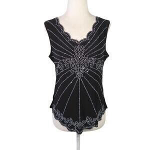 Vintage 90s JBS Black Silver Beaded Embellished Tank Top M